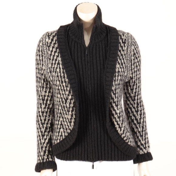 Chanel Black White Knit Zip-up Cardigan Sweater Size 42 - Picture 2 of 5